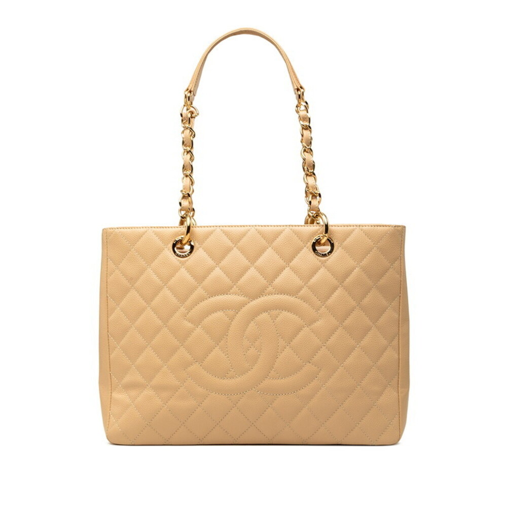 Chanel Coco Mark GST Grand Shopping Tote Chain Shoulder Bag A50995 Beige Cavi...